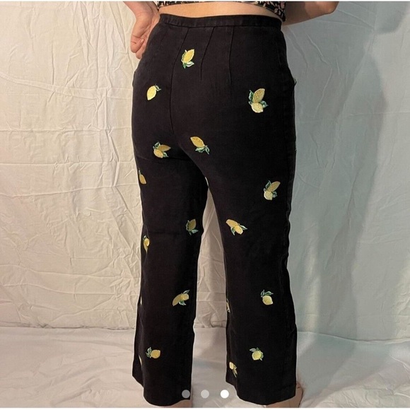 Talbots Irish Linen Petites Womens Lemon Embroidered Ankle Pants Black Sz 12 - Picture 10 of 10